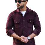 Wine Corduroy Hunting Shacket | Premium Men's Outerwear | Classic Shirt-Jacket Design | Comfortable Cotton Corduroy | Size 36-44